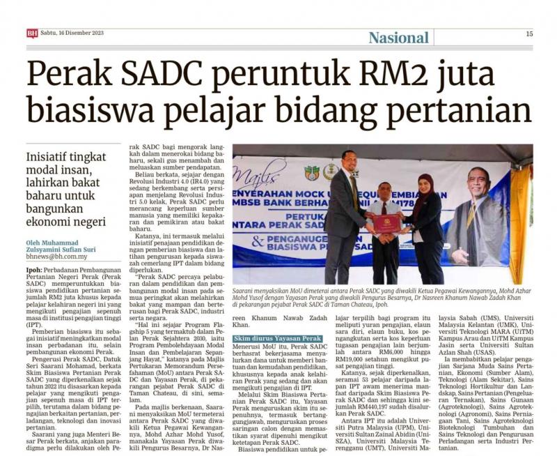 RM 2 JUTA BIASISWA PERTANIAN PERAK SADC