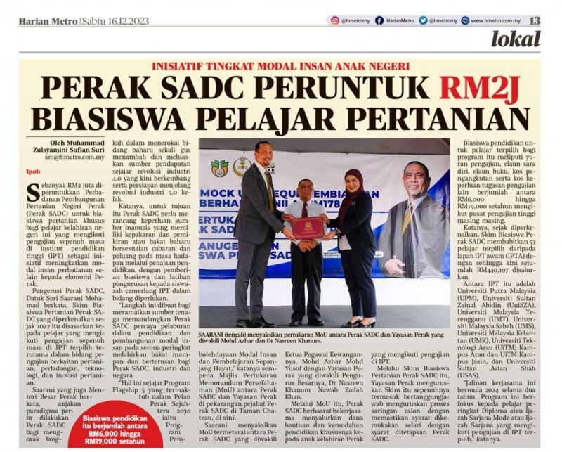 RM 2 JUTA BIASISWA PERTANIAN PERAK SADC